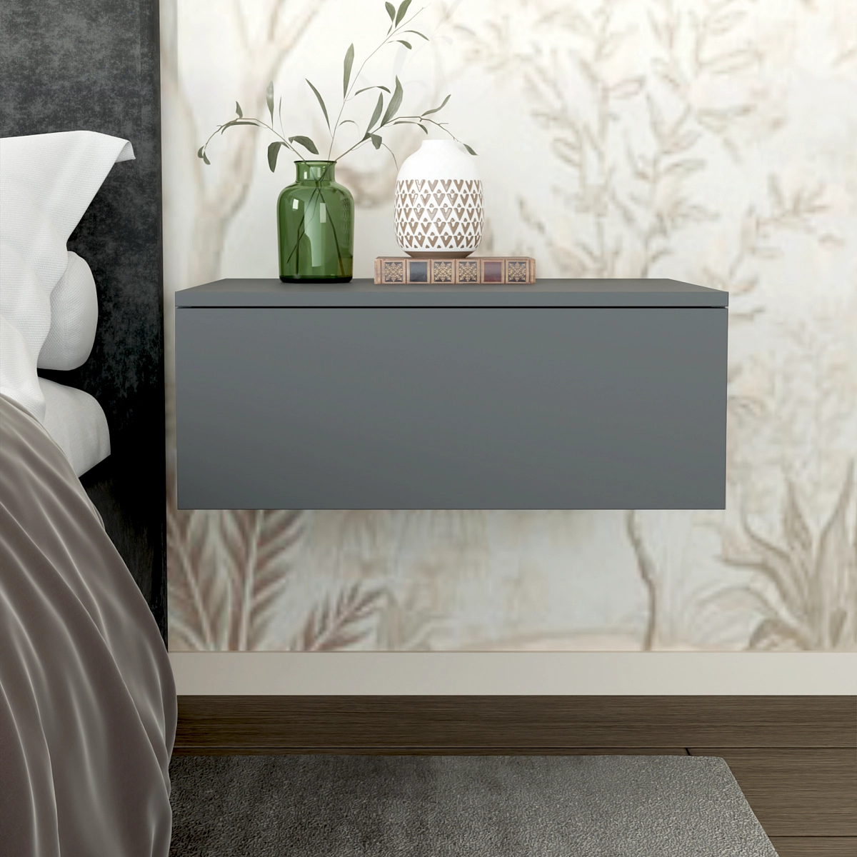 Тумба подвесная прикроватная Рэя Графит